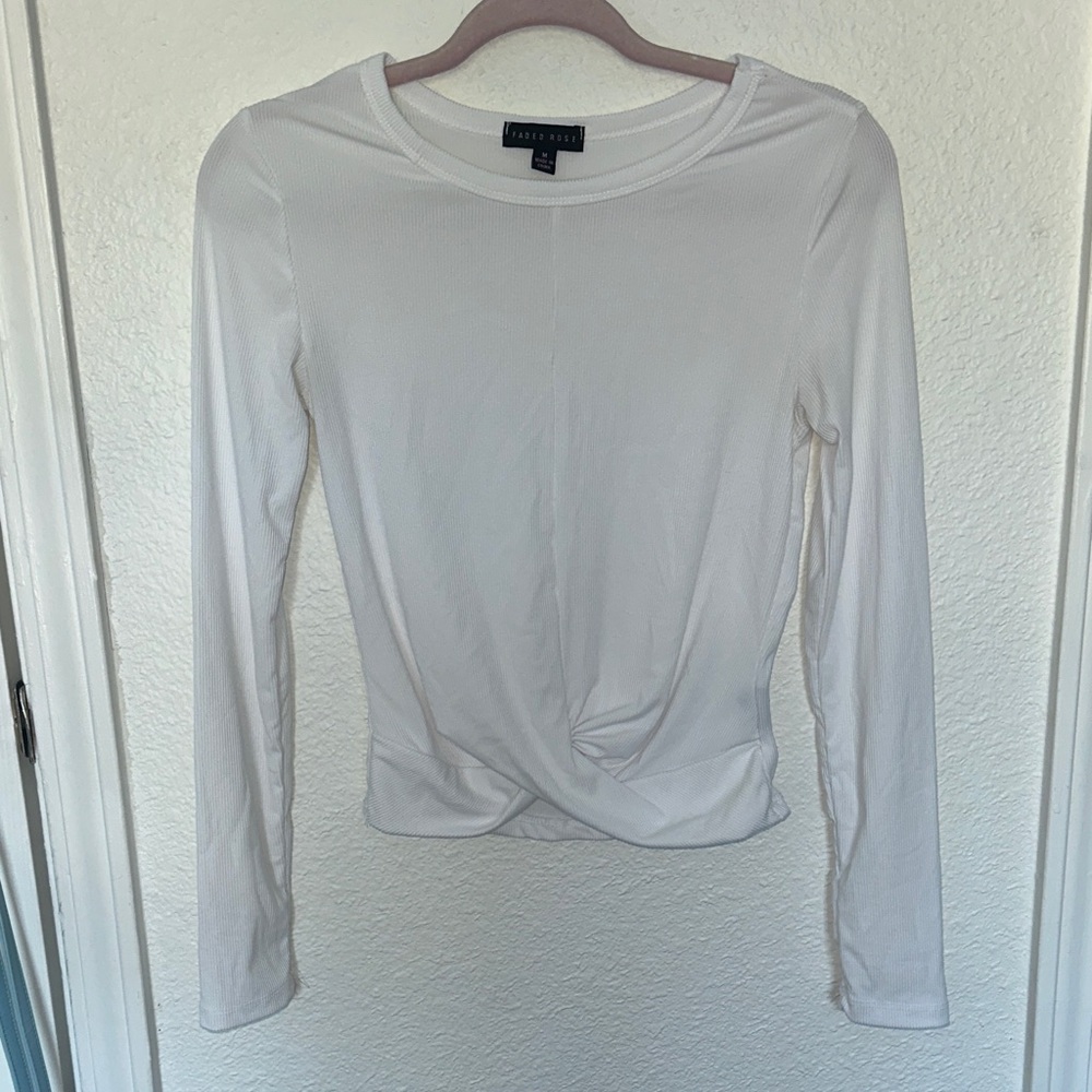 White Long Sleeve Twist Front Top